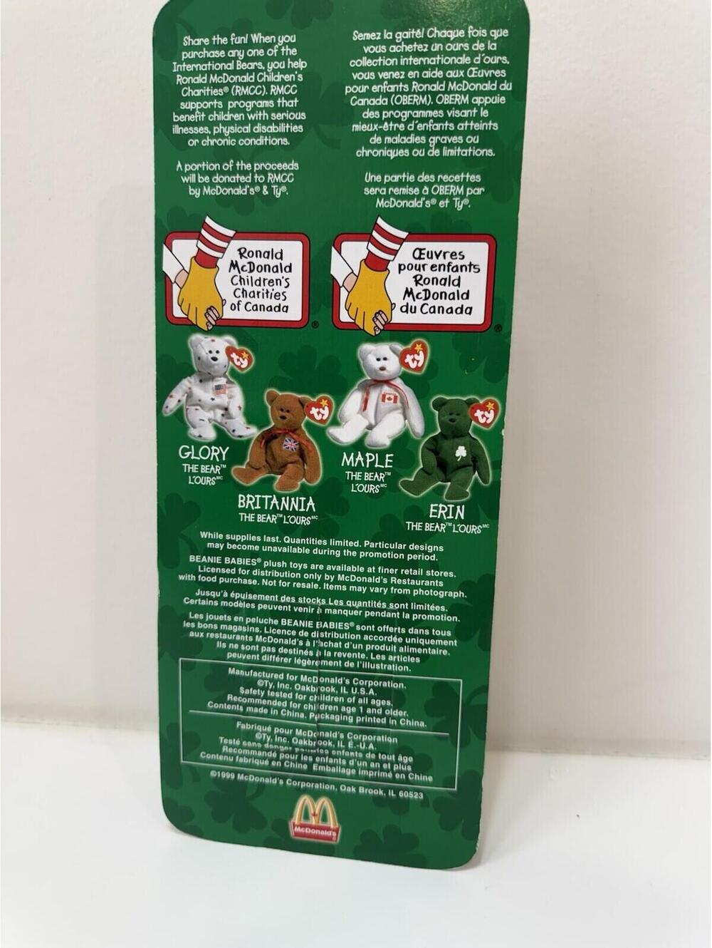 Ty McDonald’s Canada Beanie Baby Erin the Bear 1997 Rare With Tag Errors - Picture 2 of 4